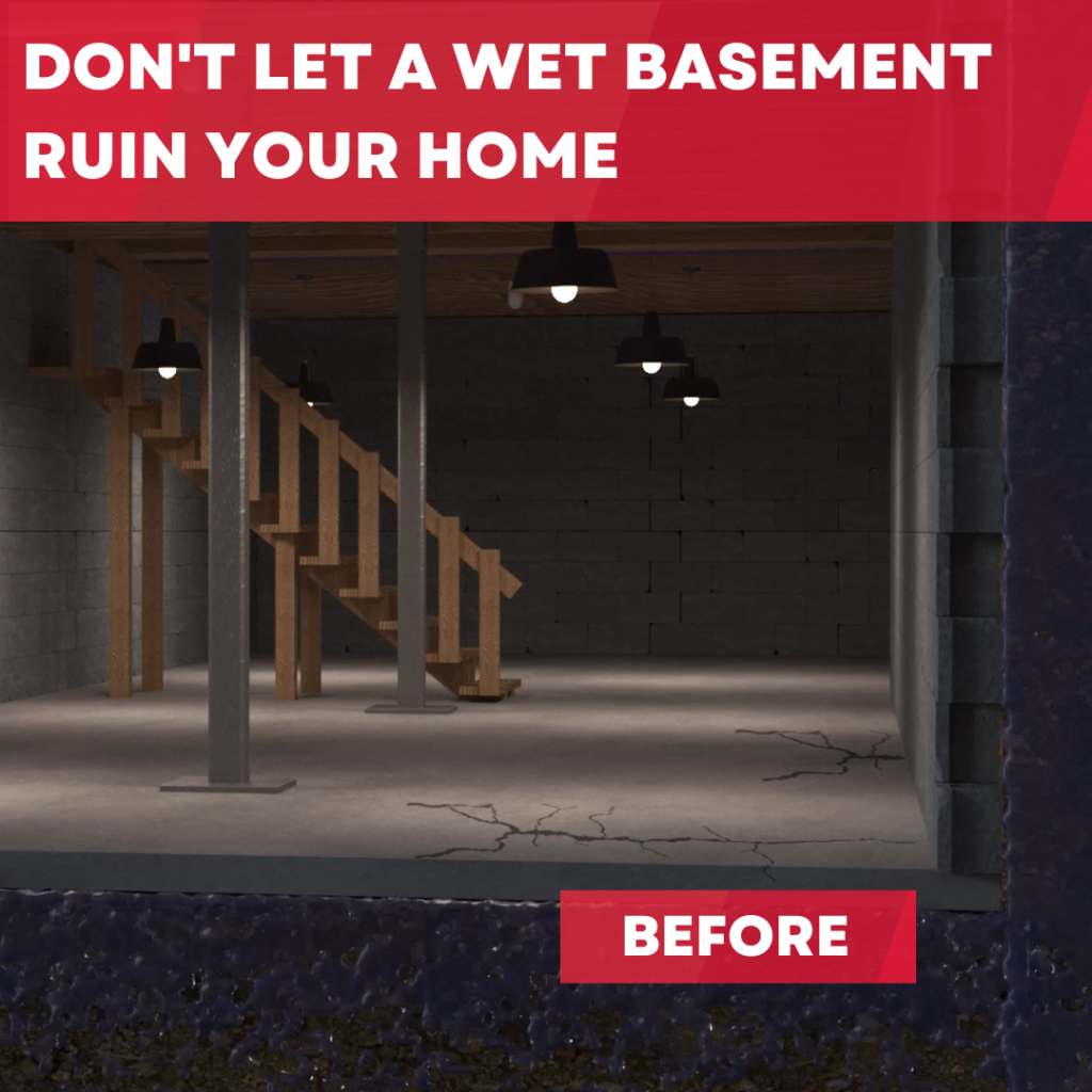 wet and cracked basement illustration 