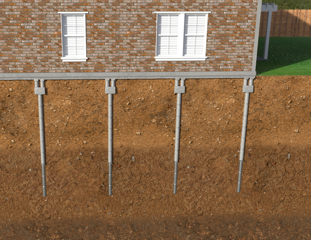 Cable Lock ST Plus Foundation Repair System installed under a concrete slab brick home